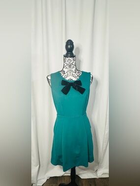 Draper James Teal Sleeveless Midi Dress with Black Bow